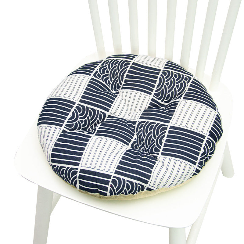 KTX-025619 Geometric Pattern Round Chair Cushion for Bay Windows, Cotton and Linen, 40x40 cm