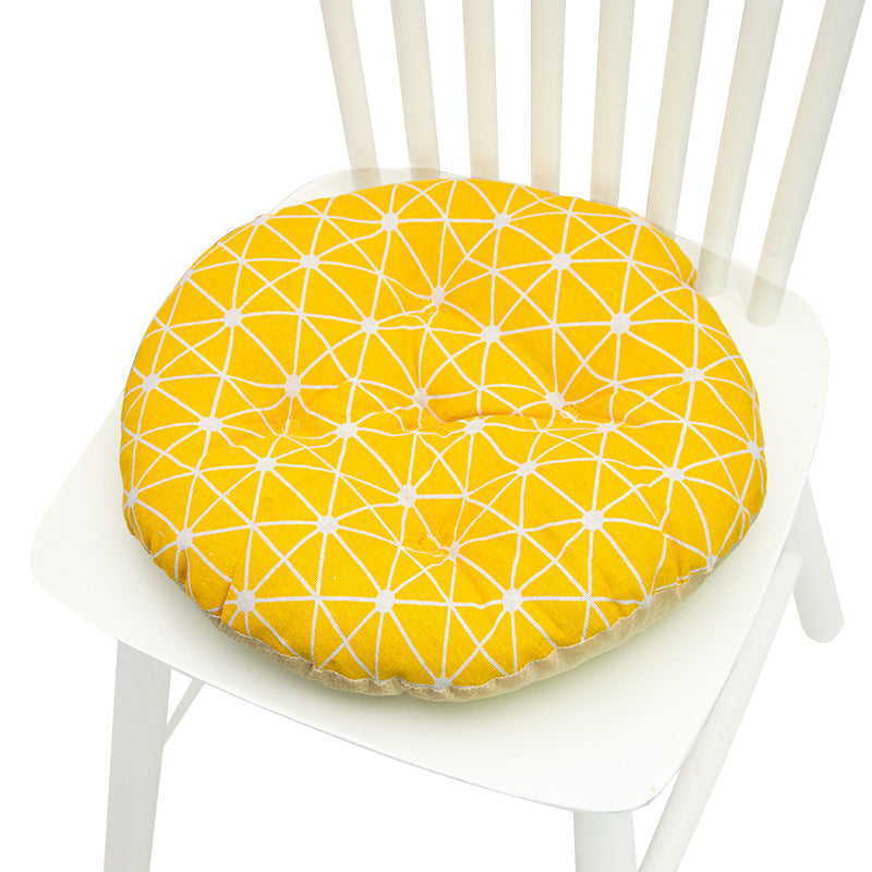 KTX-025619 Geometric Pattern Round Chair Cushion for Bay Windows, Cotton and Linen, 40x40 cm