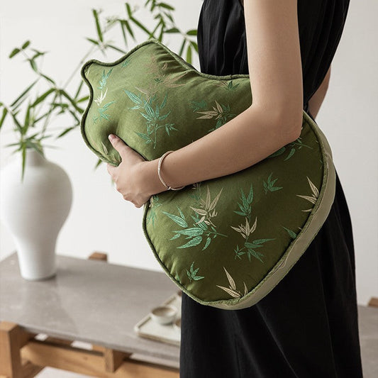 KTX-026771 Bamboo Leaf Gourd Pillow for Living Room, 35x50x7 cm, Plant and Flower Design
