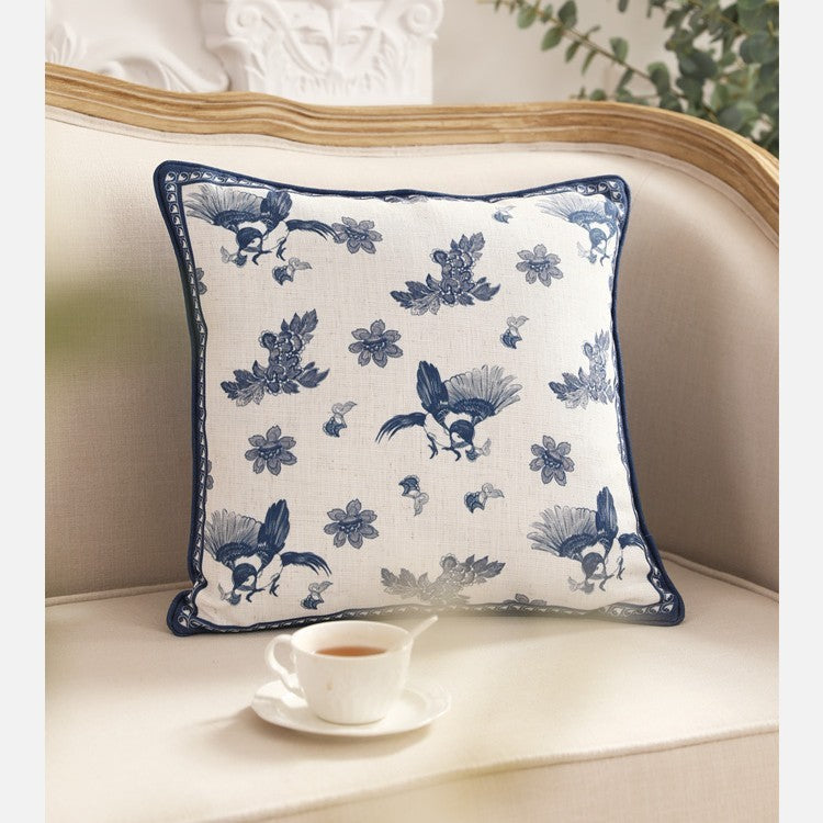 KTX-027283 Cotton and Linen Square Pillow Cushions in Blue - Geometric Designs, 30x50cm & 45x45cm Options