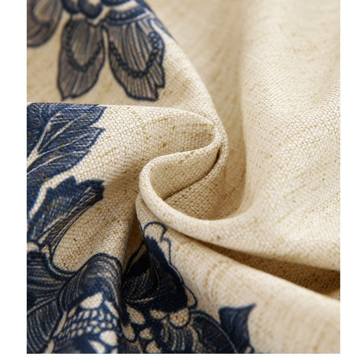 KTX-027283 Cotton and Linen Square Pillow Cushions in Blue - Geometric Designs, 30x50cm & 45x45cm Options