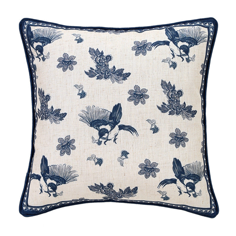 KTX-027283 Cotton and Linen Square Pillow Cushions in Blue - Geometric Designs, 30x50cm & 45x45cm Options