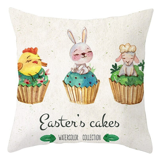 KTX-027795 Easter Floral Print Short Plush Cushion Pillowcase 45x45cm