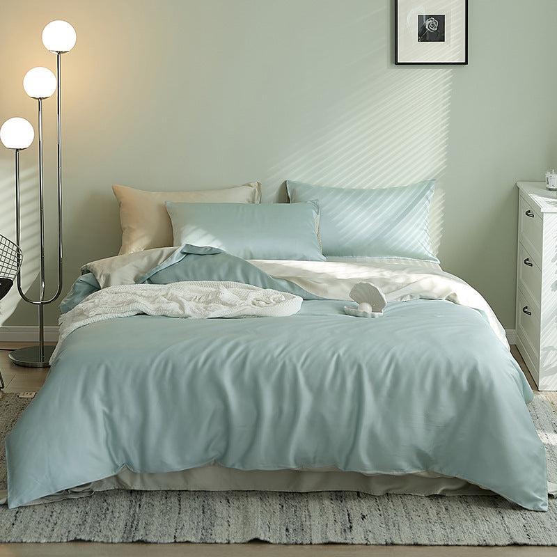 KTX-028435 Summer Light Luxury Tencel Bedding Set - 4-Piece Ice Silk Cool Feel with Quilt Cover and Sheets