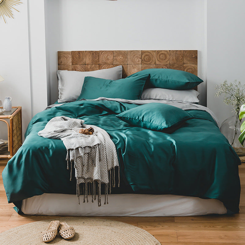 KTX-028435 Summer Light Luxury Tencel Bedding Set - 4-Piece Ice Silk Cool Feel with Quilt Cover and Sheets