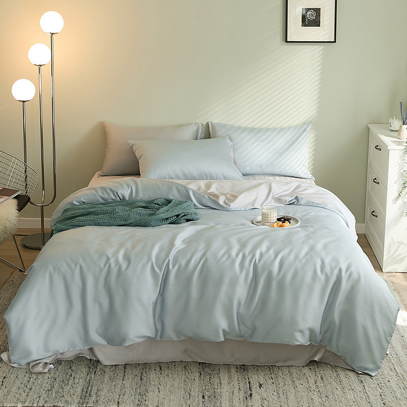 KTX-028435 Summer Light Luxury Tencel Bedding Set - 4-Piece Ice Silk Cool Feel with Quilt Cover and Sheets