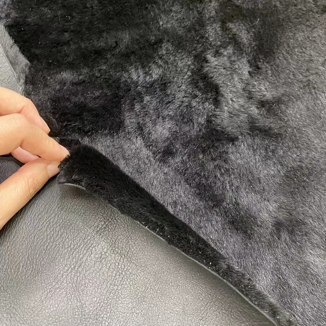 KTX-028947 Whole Fleece Real Wool in Black for Footwear and Accessories