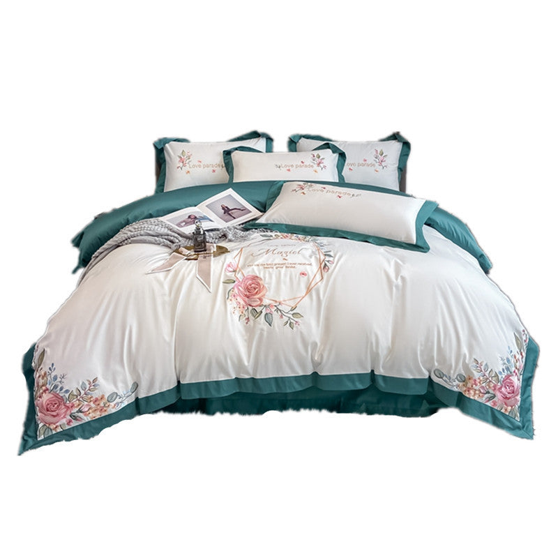 KTX-030099 Cotton Embroidery Bedding Set - 4-Piece Collection for Full, Queen, and King Beds