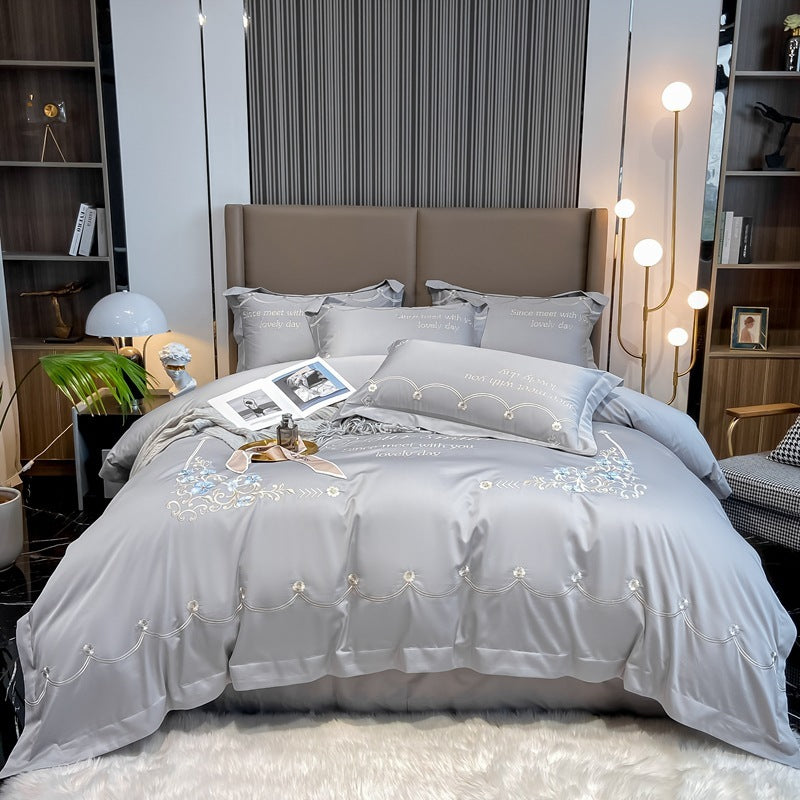 KTX-030099 Cotton Embroidery Bedding Set - 4-Piece Collection for Full, Queen, and King Beds