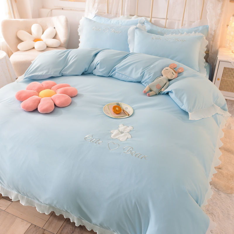 KTX-030419 Cotton Lace Bed Sheet Set - Skin-Friendly, Breathable, Four-Piece in Various Colors