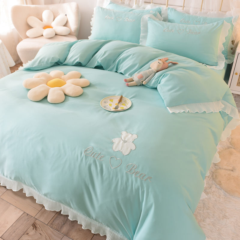 KTX-030419 Cotton Lace Bed Sheet Set - Skin-Friendly, Breathable, Four-Piece in Various Colors