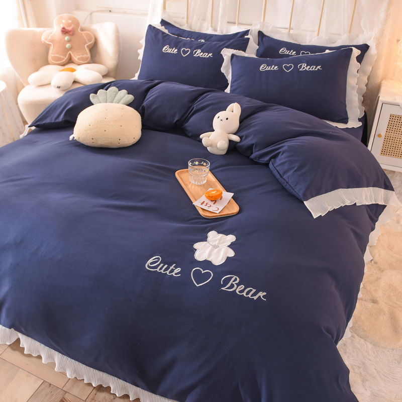 KTX-030419 Cotton Lace Bed Sheet Set - Skin-Friendly, Breathable, Four-Piece in Various Colors
