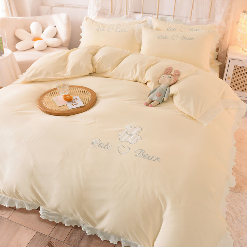KTX-030419 Cotton Lace Bed Sheet Set - Skin-Friendly, Breathable, Four-Piece in Various Colors