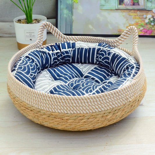 KTX-030547 Cool Rattan Cat Scratch Board with Multi-Color Cotton Cushions for Cats and Dogs