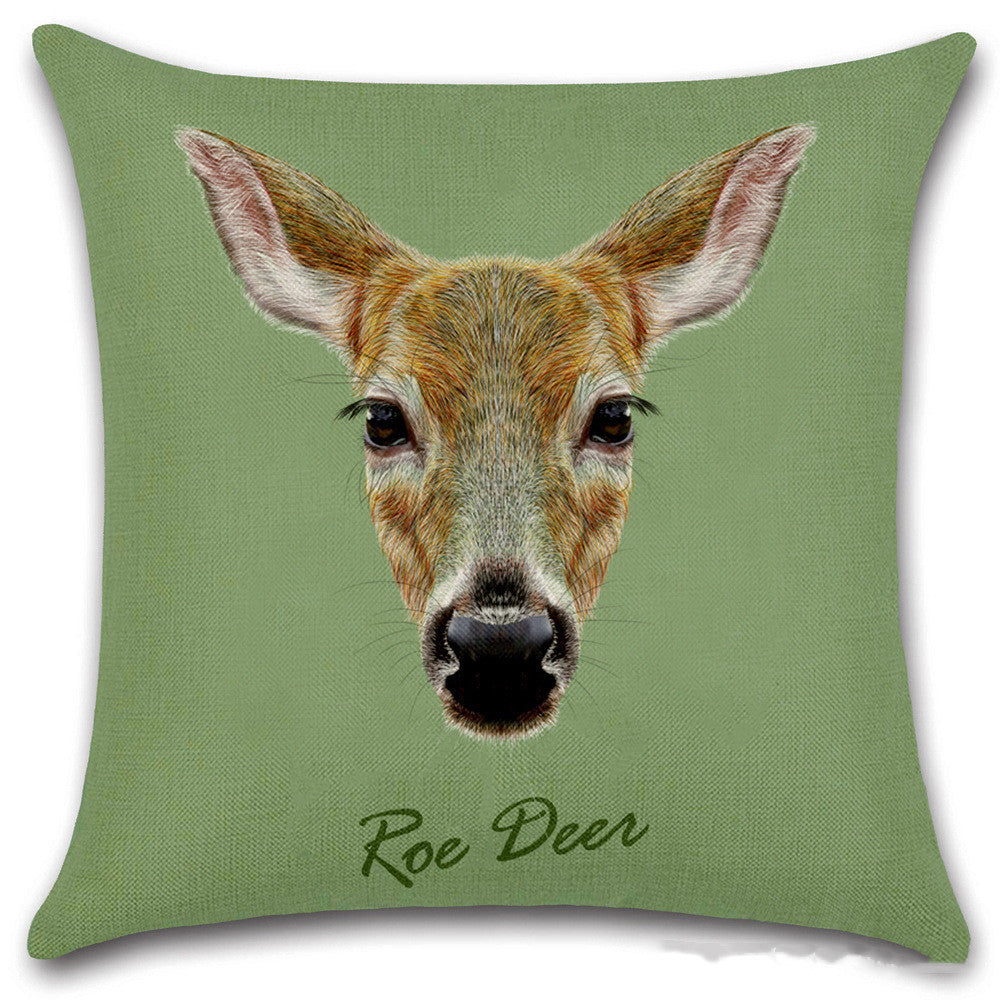 KTX-030803 Animal Head Linen Throw Pillow Cover – 45x45cm Northern European Style, Single-Sided Print