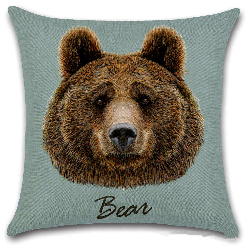 KTX-030803 Animal Head Linen Throw Pillow Cover – 45x45cm Northern European Style, Single-Sided Print