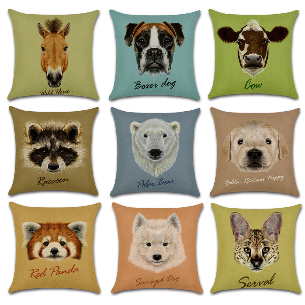 KTX-030803 Animal Head Linen Throw Pillow Cover – 45x45cm Northern European Style, Single-Sided Print