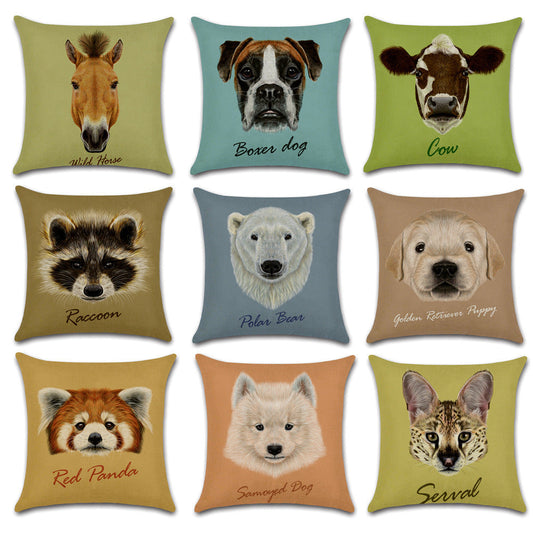 KTX-030803 Animal Head Linen Throw Pillow Cover – 45x45cm Northern European Style, Single-Sided Print