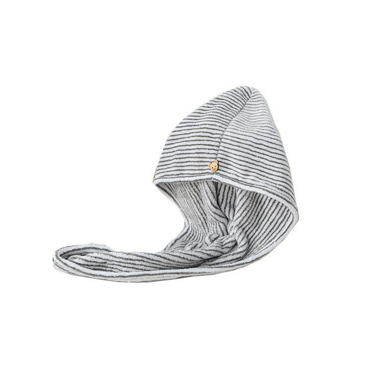 KTX-030995 Bamboo Charcoal Fiber Hair Towel - Coral Velvet Material in Gray and Striped Design