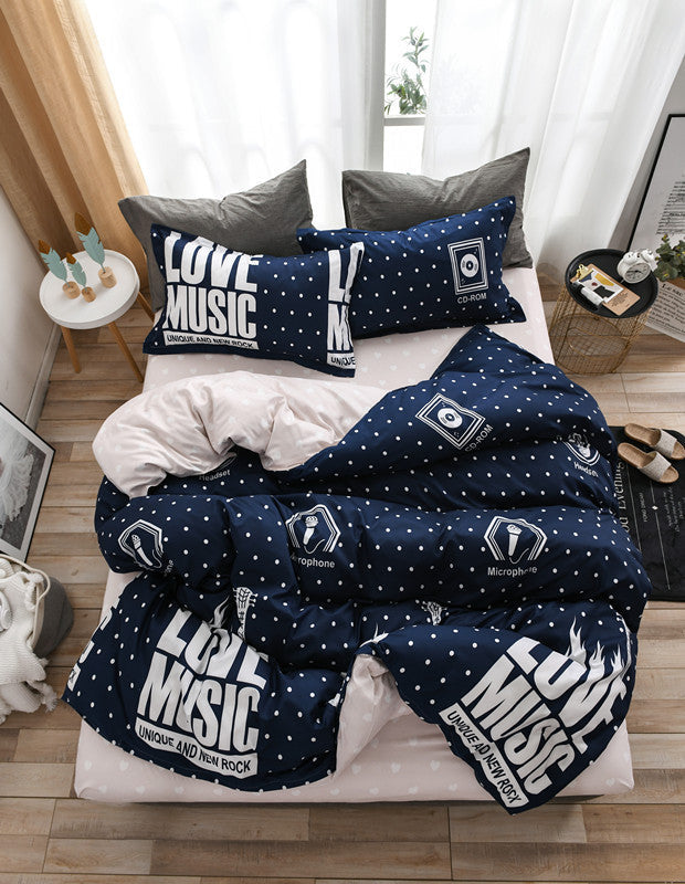 KTX-031187 Silk Cotton Bed Sheet and Quilt Set in Various Sizes with Duvet Cover and Pillowcases