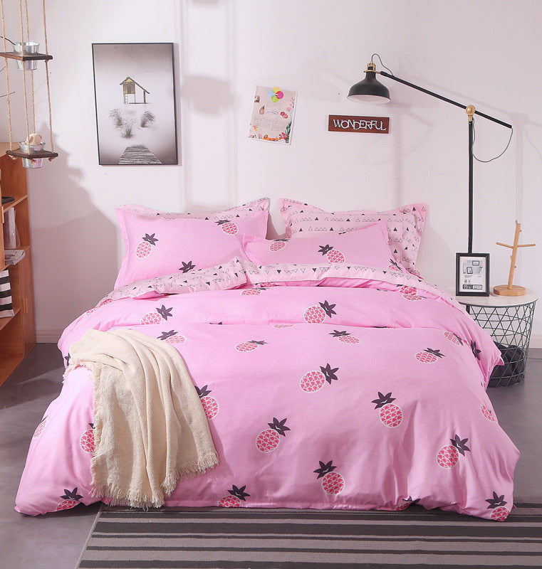 KTX-031187 Silk Cotton Bed Sheet and Quilt Set in Various Sizes with Duvet Cover and Pillowcases
