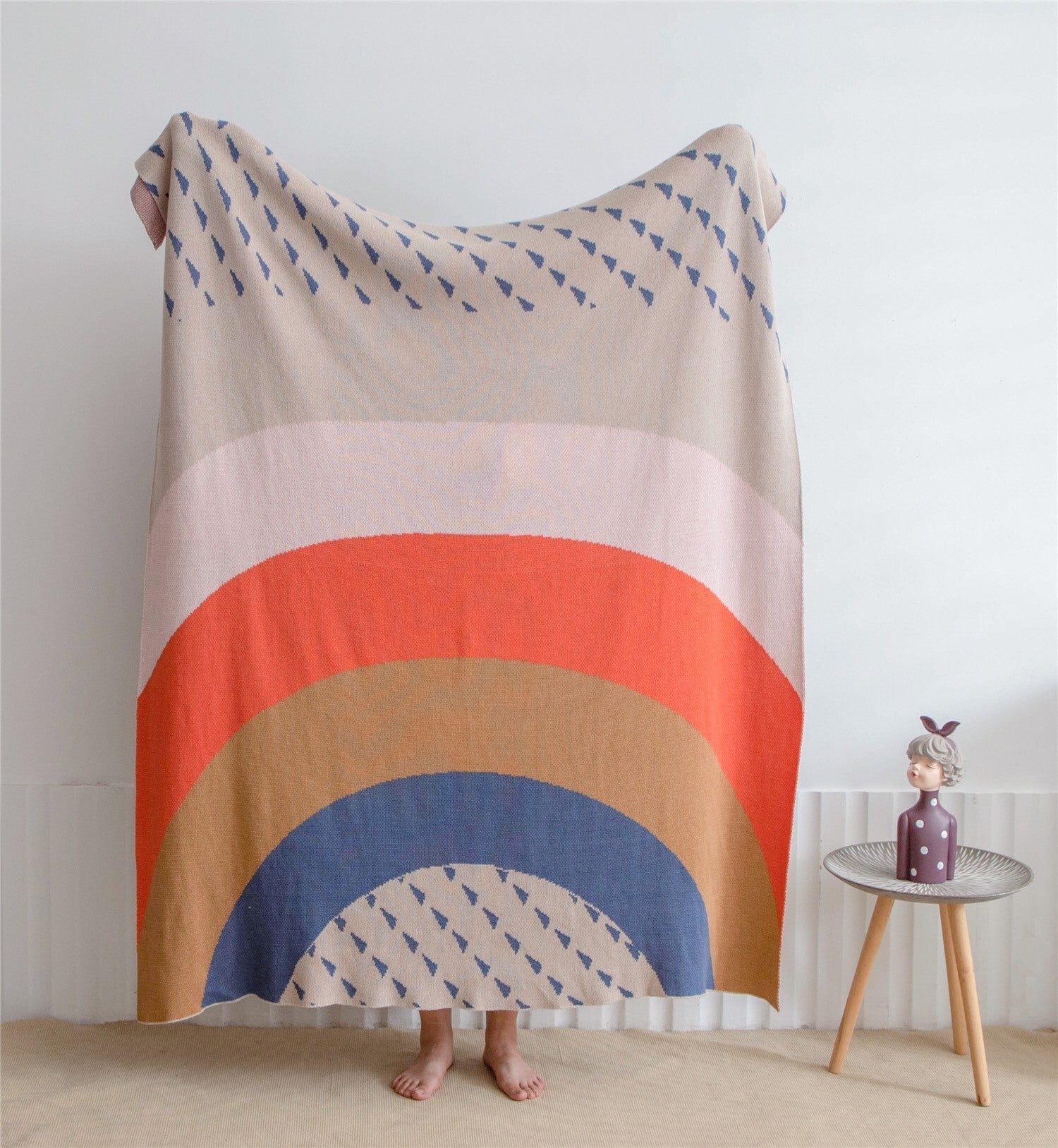 KTX-033043 Nordic Cotton Wool Napping Blanket - Soft and Cozy Throw, 130x160cm, Multiple Colors Available