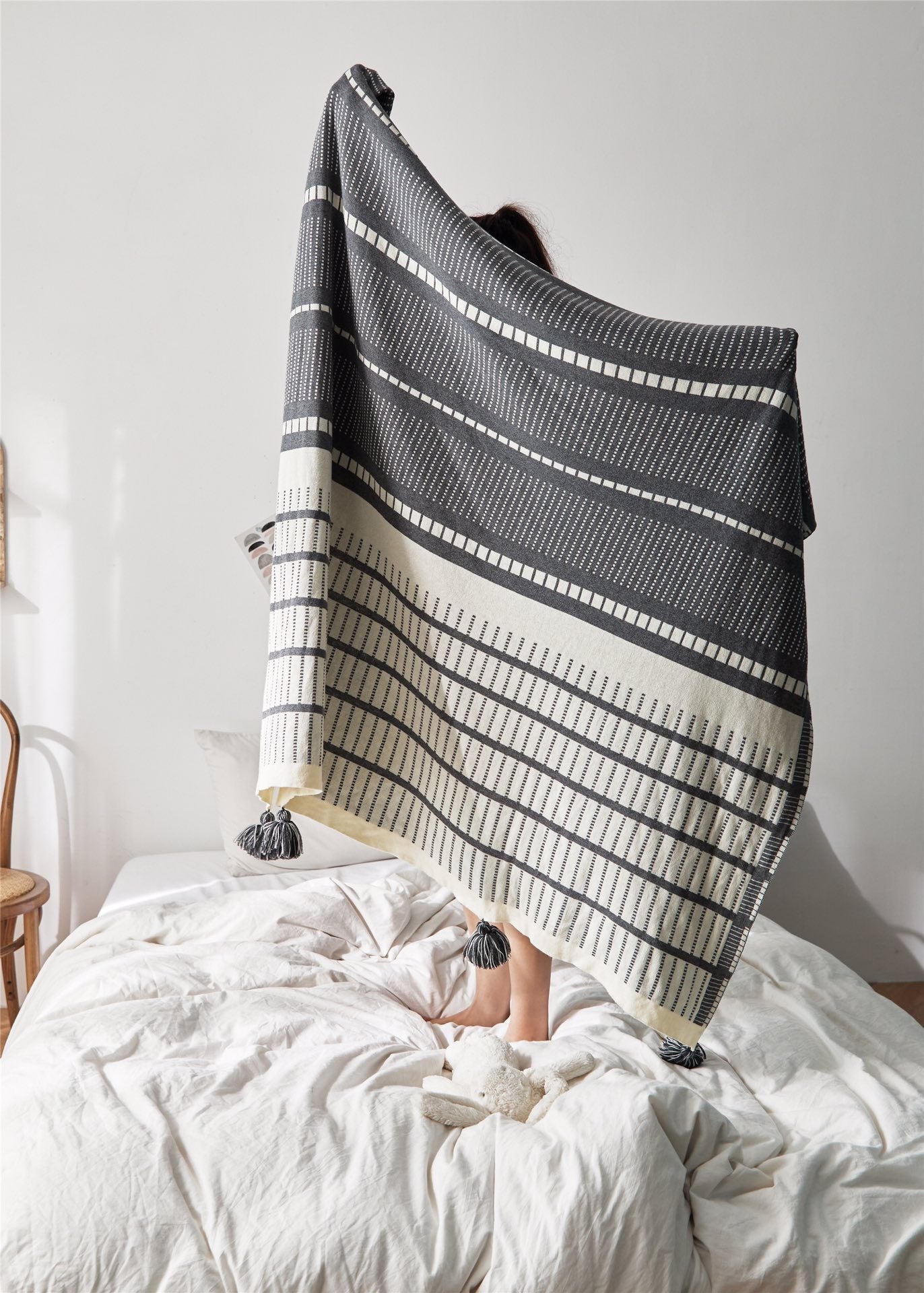 KTX-033043 Nordic Cotton Wool Napping Blanket - Soft and Cozy Throw, 130x160cm, Multiple Colors Available