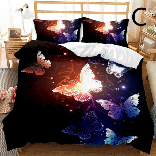 KTX-033875 Butterfly Series 3-Piece Modern Bedding Quilt Cover Set with 3D Digital Printing