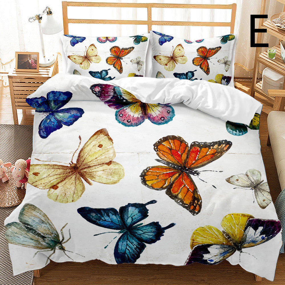 KTX-033875 Butterfly Series 3-Piece Modern Bedding Quilt Cover Set with 3D Digital Printing