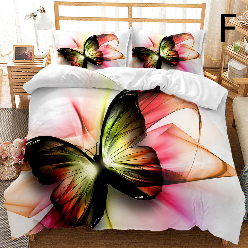 KTX-033875 Butterfly Series 3-Piece Modern Bedding Quilt Cover Set with 3D Digital Printing