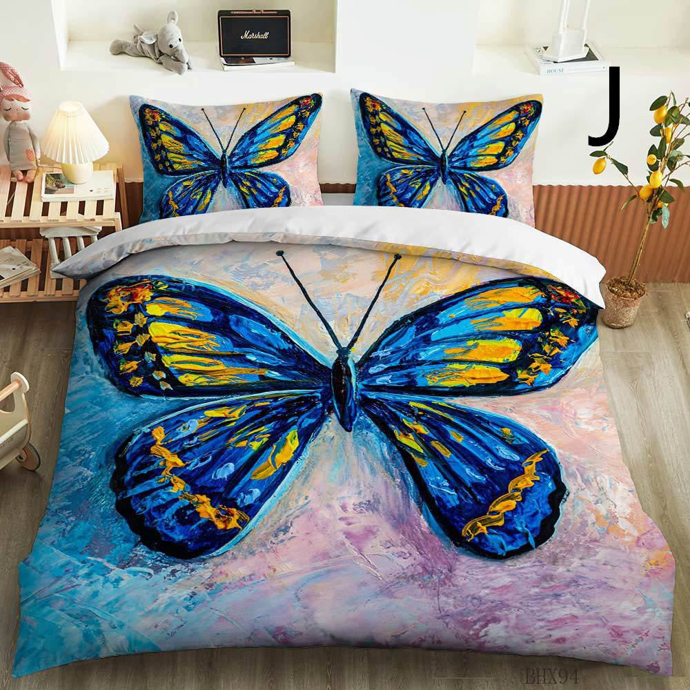 KTX-033875 Butterfly Series 3-Piece Modern Bedding Quilt Cover Set with 3D Digital Printing