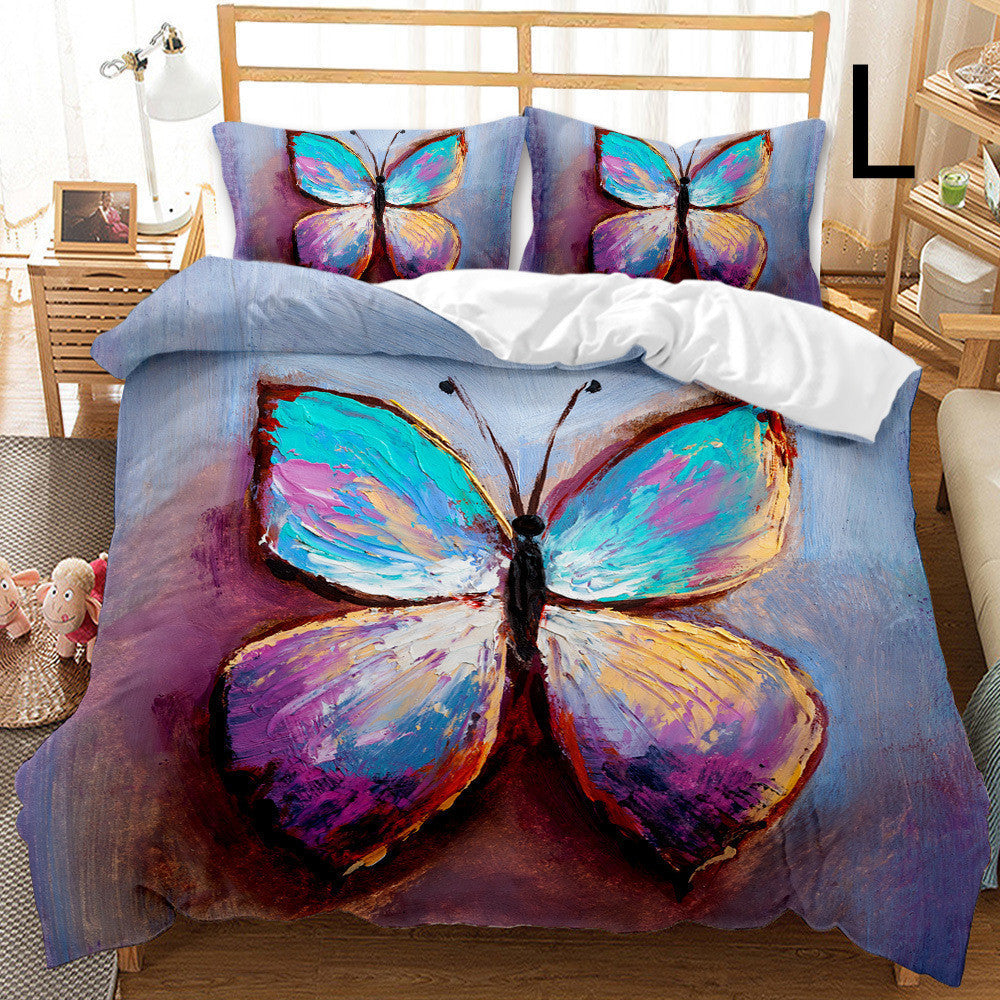 KTX-033875 Butterfly Series 3-Piece Modern Bedding Quilt Cover Set with 3D Digital Printing