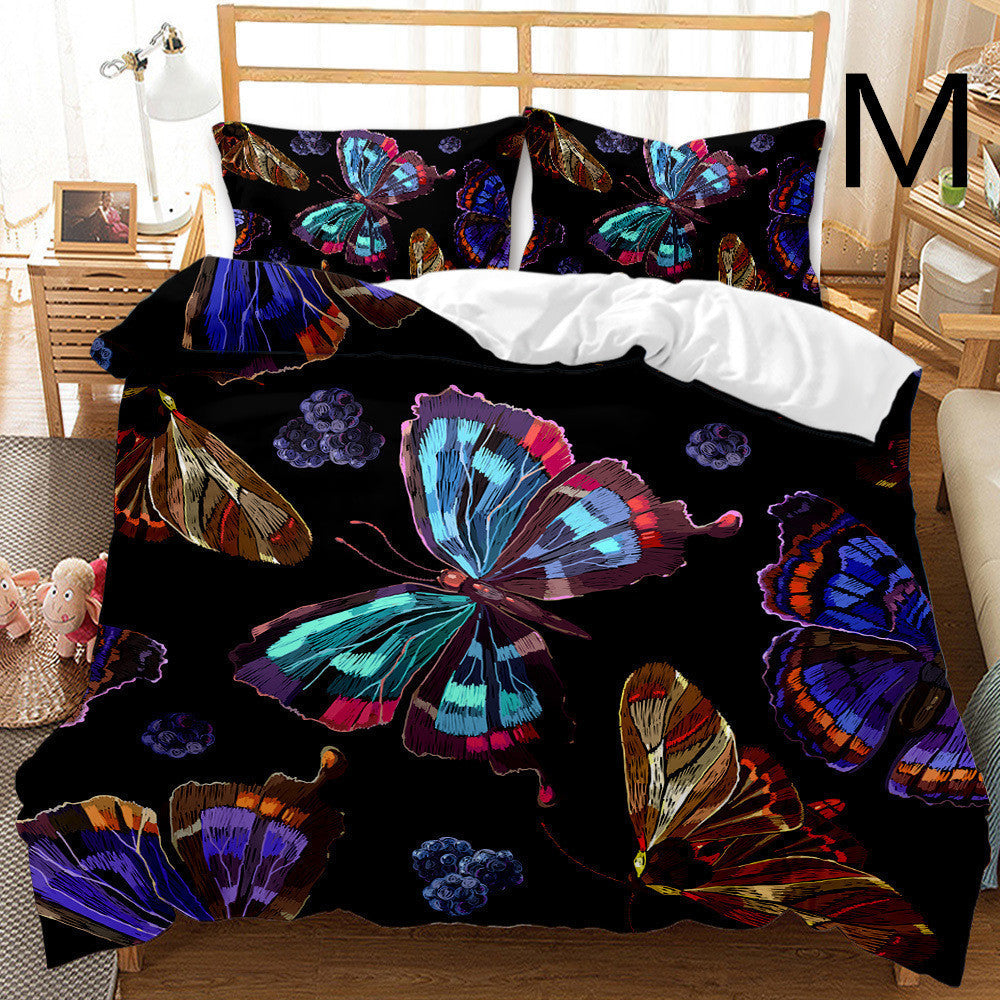 KTX-033875 Butterfly Series 3-Piece Modern Bedding Quilt Cover Set with 3D Digital Printing