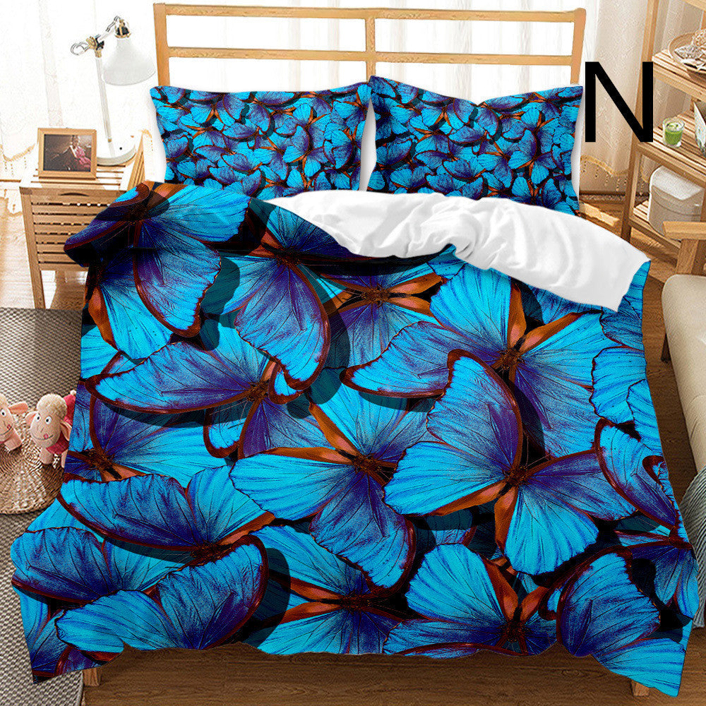 KTX-033875 Butterfly Series 3-Piece Modern Bedding Quilt Cover Set with 3D Digital Printing