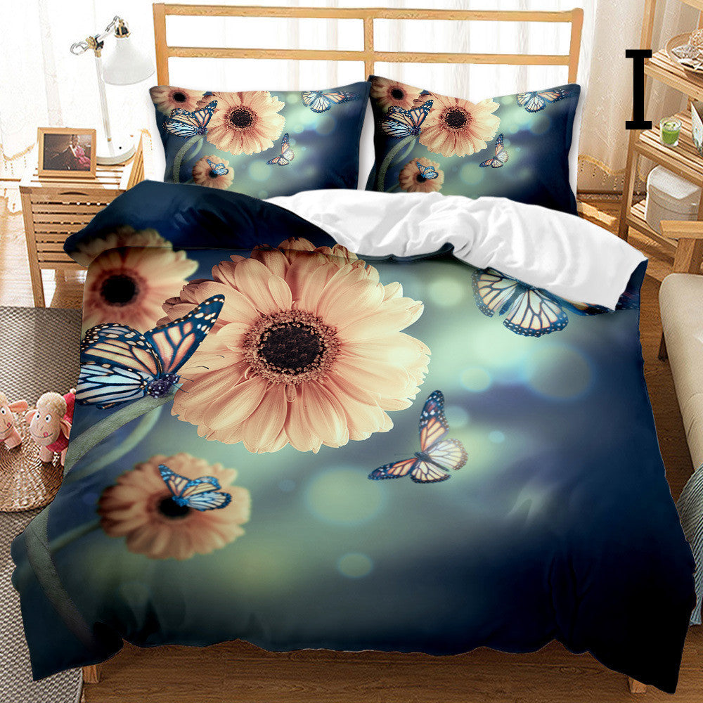 KTX-033875 Butterfly Series 3-Piece Modern Bedding Quilt Cover Set with 3D Digital Printing