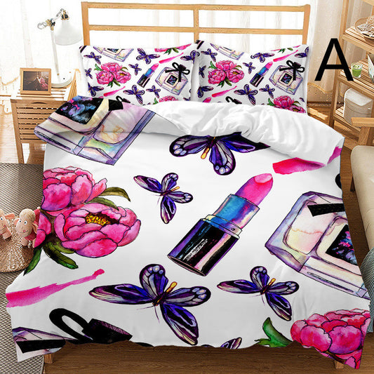 KTX-033875 Butterfly Series 3-Piece Modern Bedding Quilt Cover Set with 3D Digital Printing