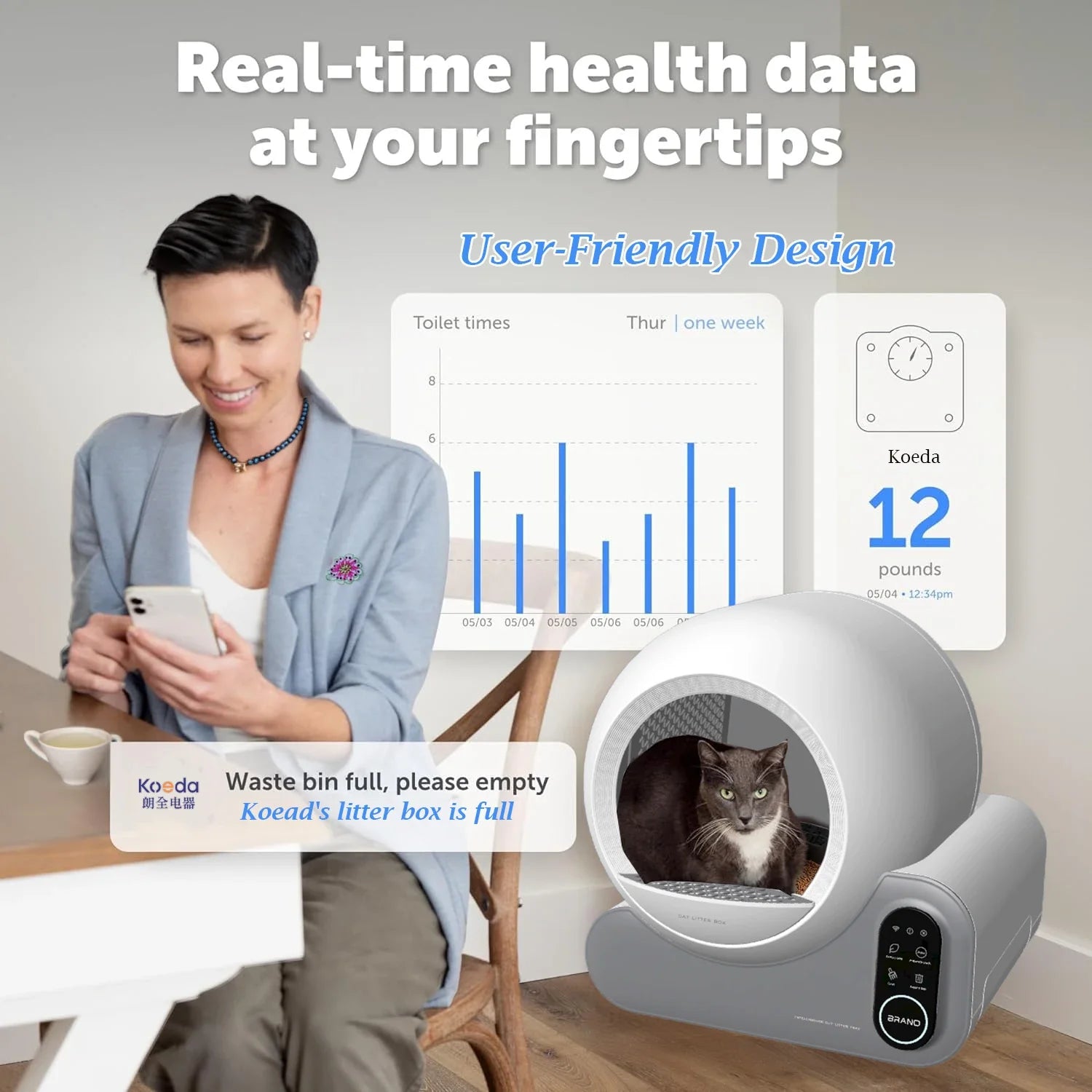 KTX-034003 Extra Large Smart Self-Cleaning Cat Litter Box with APP Control, 10kg Capacity, Easy Clean Plastic Material