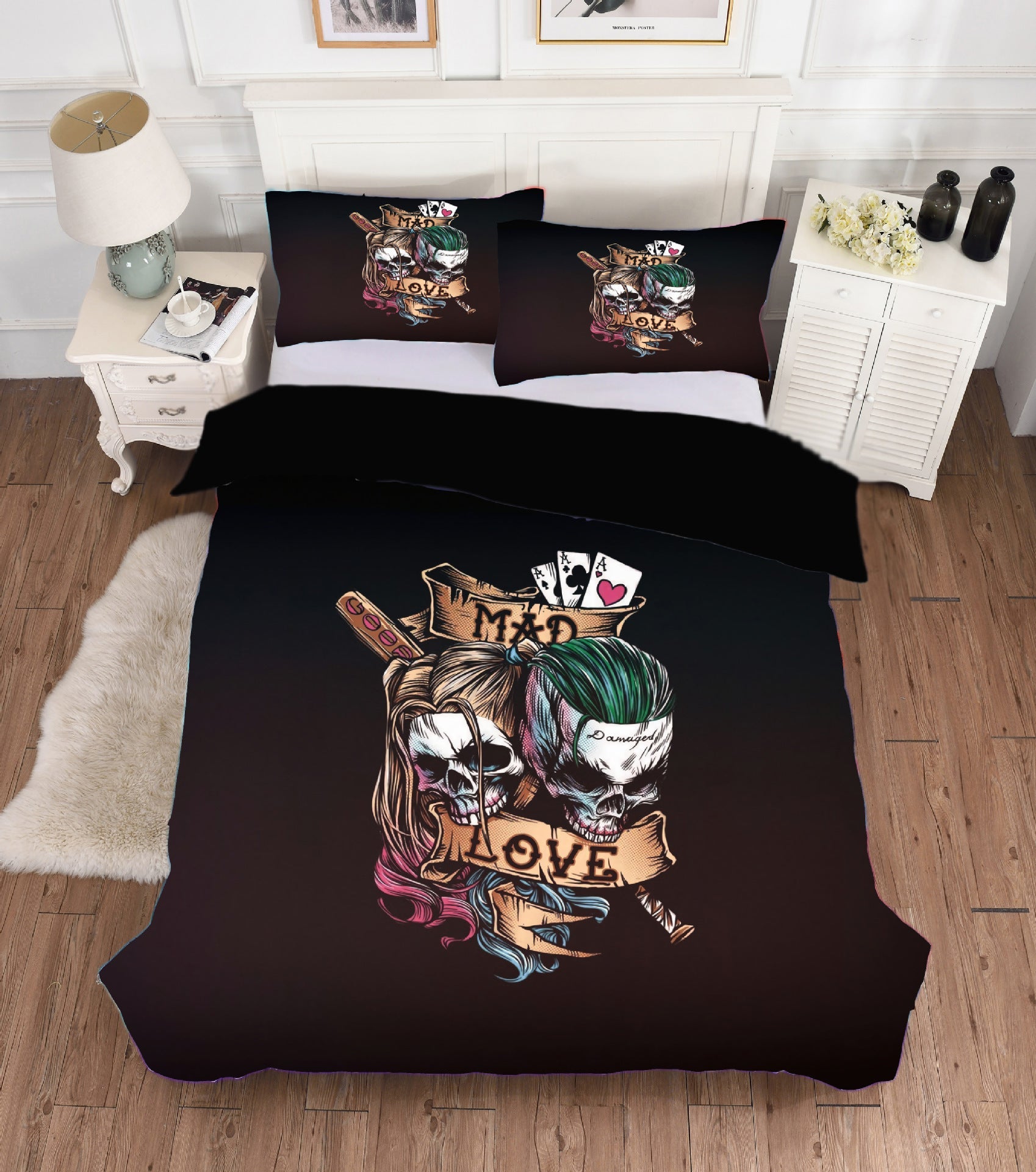 KTX-035027 Skull Head High Definition Black Polyester Fiber Bed Sheet Quilt Set