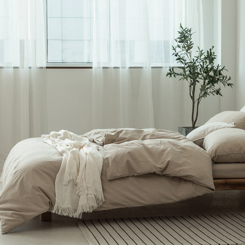 KTX-036179 Plaid Cotton Duvet Cover Set for Single and Double Beds - Modern Design