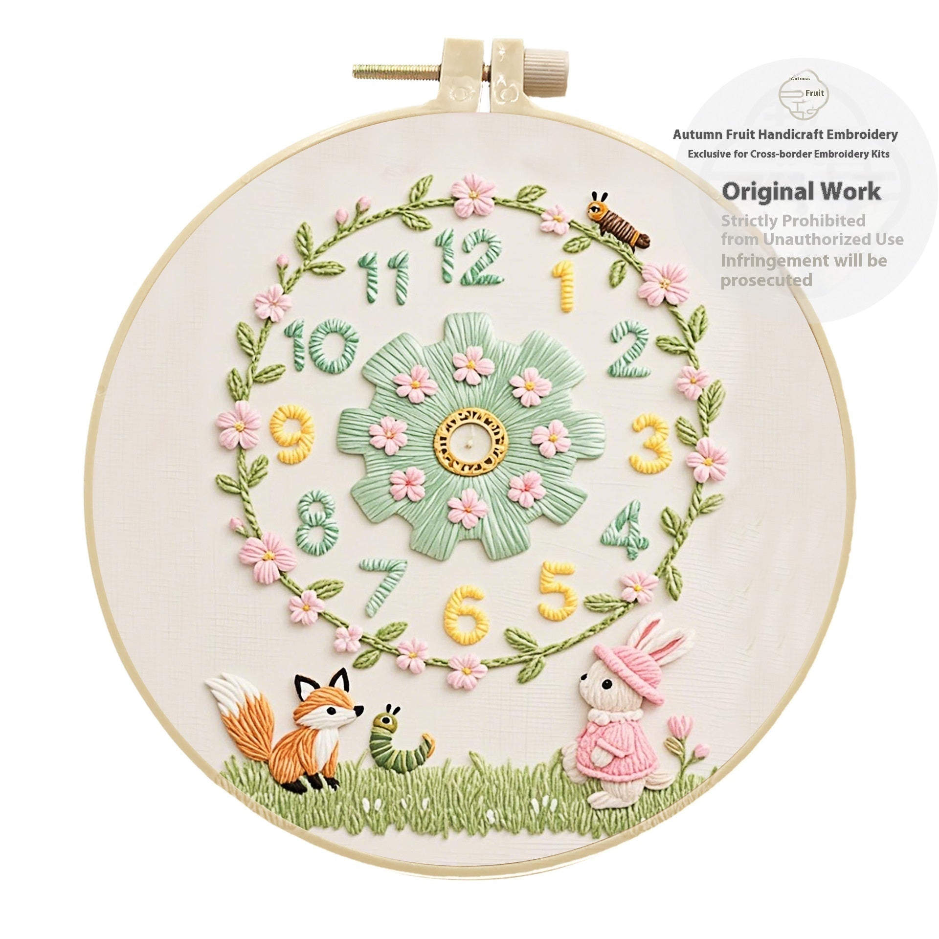 KTX-037011 Creative DIY Animal and Lively Clock Embroidery Kit with Eco-Friendly Material