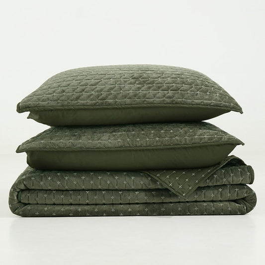 KTX-037011 Luxury Pure Polyester Flannel 3-Piece Bed Cover Set - Queen & King Sizes, Green