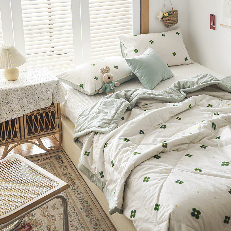 KTX-037331 Japanese Style Floral Cotton Air Conditioner Quilt with Pillow Pair, Available in Multiple Sizes