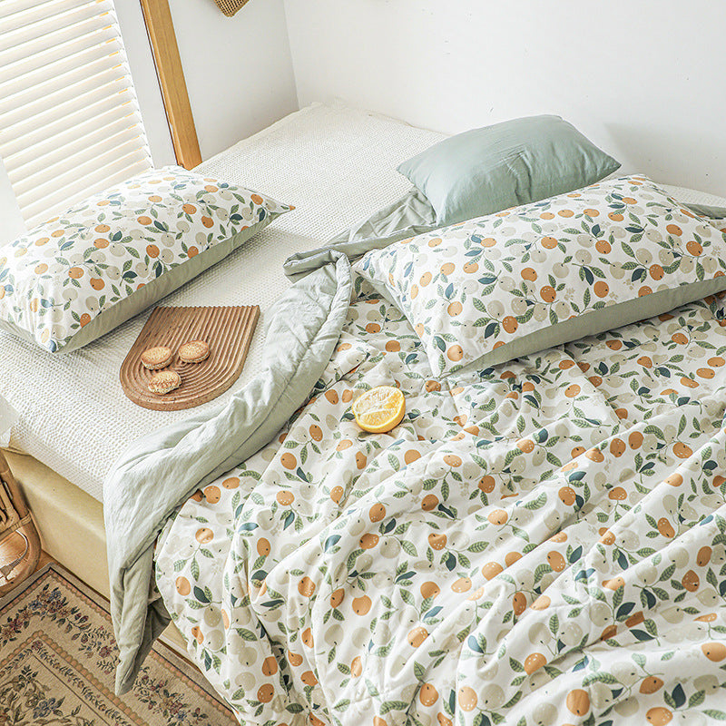 KTX-037331 Japanese Style Floral Cotton Air Conditioner Quilt with Pillow Pair, Available in Multiple Sizes