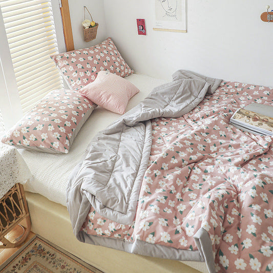 KTX-037331 Japanese Style Floral Cotton Air Conditioner Quilt with Pillow Pair, Available in Multiple Sizes