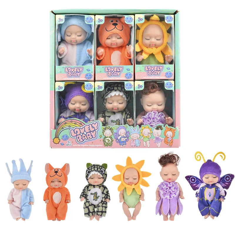 KTX-037843 Cute Mini Sleeping Rebirth Doll - Soft PVC Baby Animal Toy for Kids, Perfect Birthday Gift