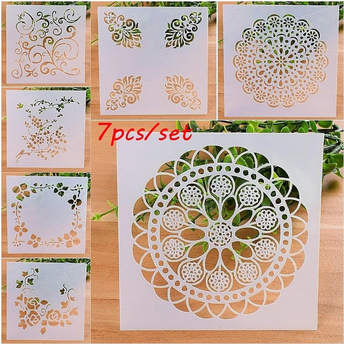 KTX-038099 7-Piece Woodburning Stencil Set - 13x13cm Decorative Templates for Craft Projects