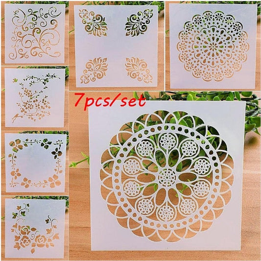 KTX-038099 7-Piece Woodburning Stencil Set - 13x13cm Decorative Templates for Craft Projects