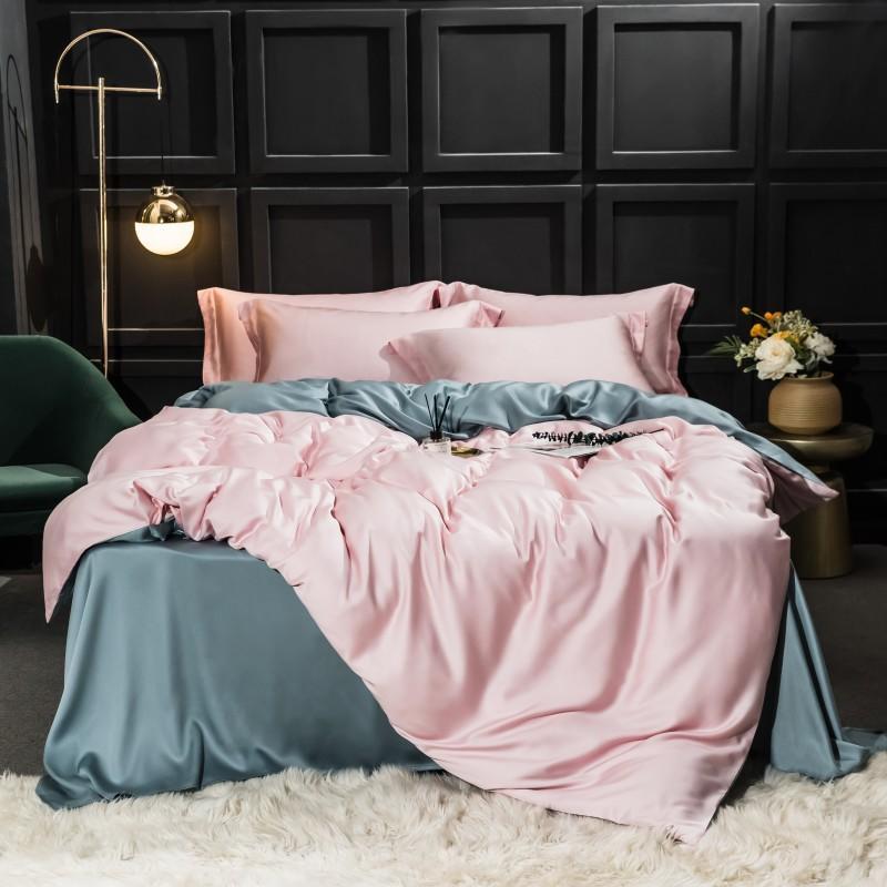 KTX-038163 Elegant Double-Sided Tencel Four-Piece Bedding Set with Pillowcases and Blanket