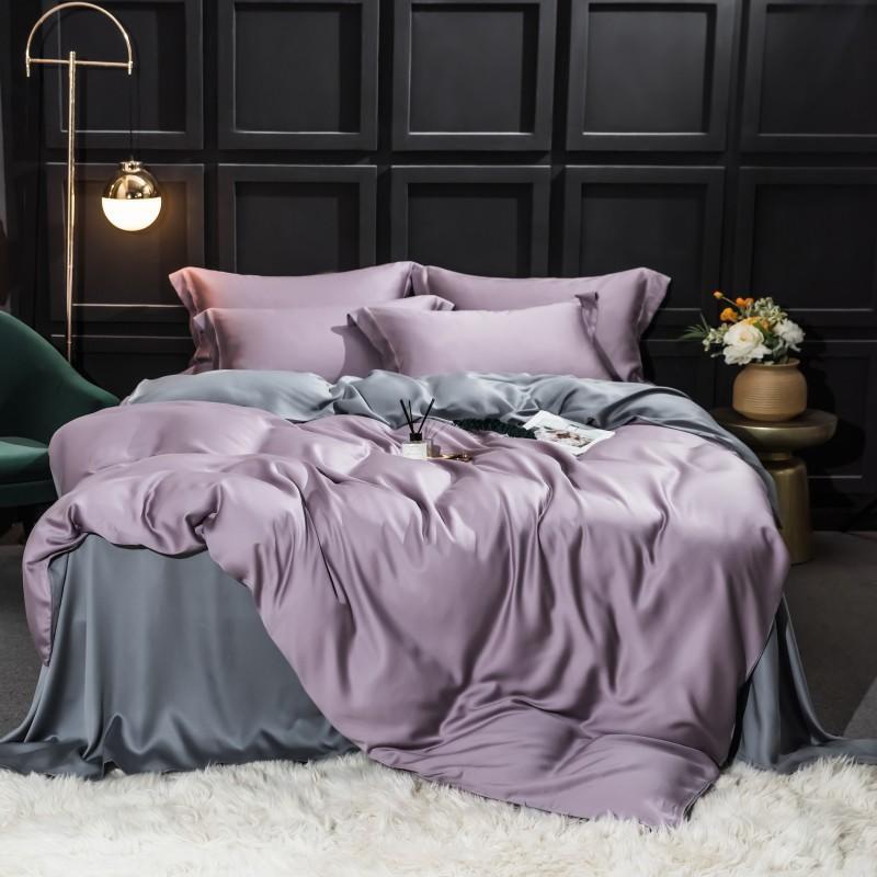 KTX-038163 Elegant Double-Sided Tencel Four-Piece Bedding Set with Pillowcases and Blanket