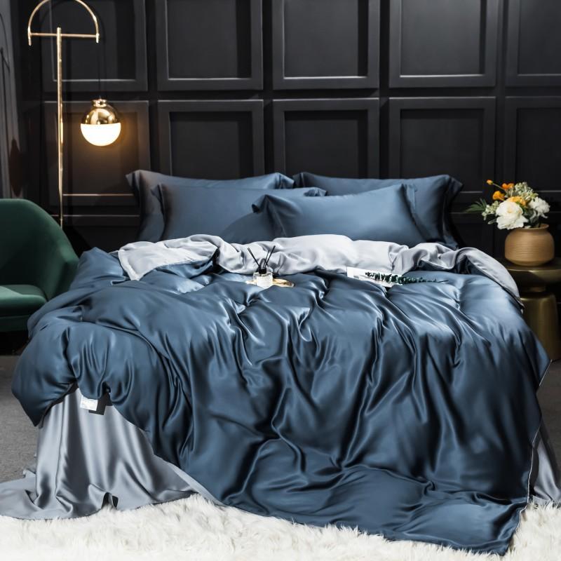 KTX-038163 Elegant Double-Sided Tencel Four-Piece Bedding Set with Pillowcases and Blanket